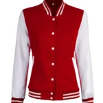Womens Red And White Varsity Jacket
