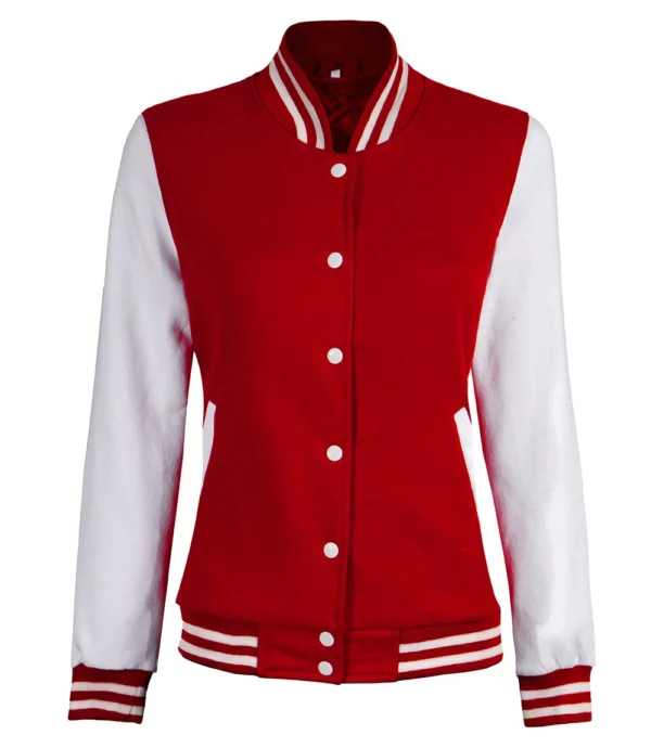 Womens Red And White Varsity Jacket