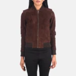 Women Brown Suede Bomber Jacket