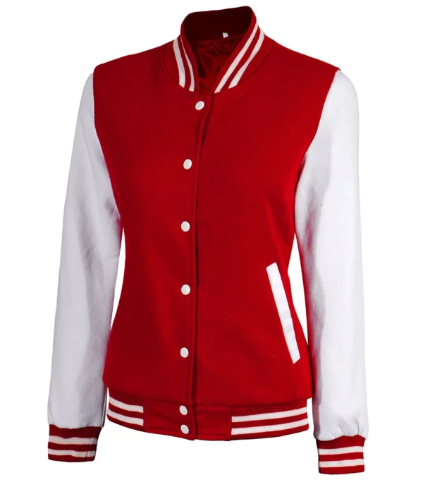 Womens Red And White Varsity Jacket