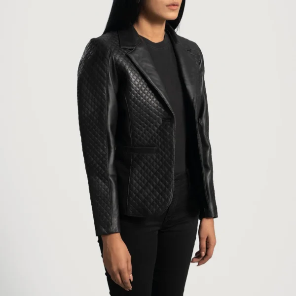 Womens Cora Quilted Black Leather Blazer