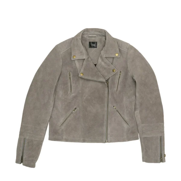 Women Suede Biker Grey Jacket