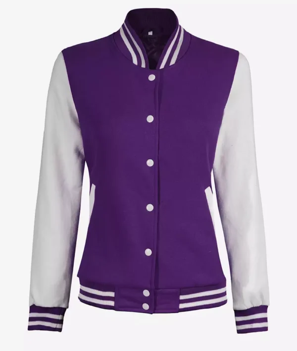 Womens Purple And White Varsity Jacket