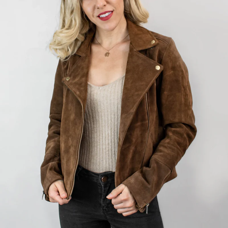 Women Tan Suede Biker Jacket