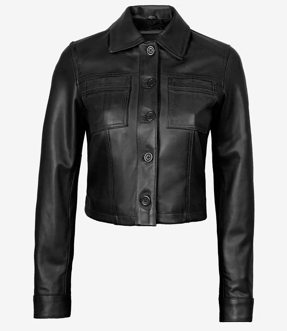 Women's Black Cropped Leather Jacket