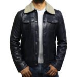 Black leather trucker jacket