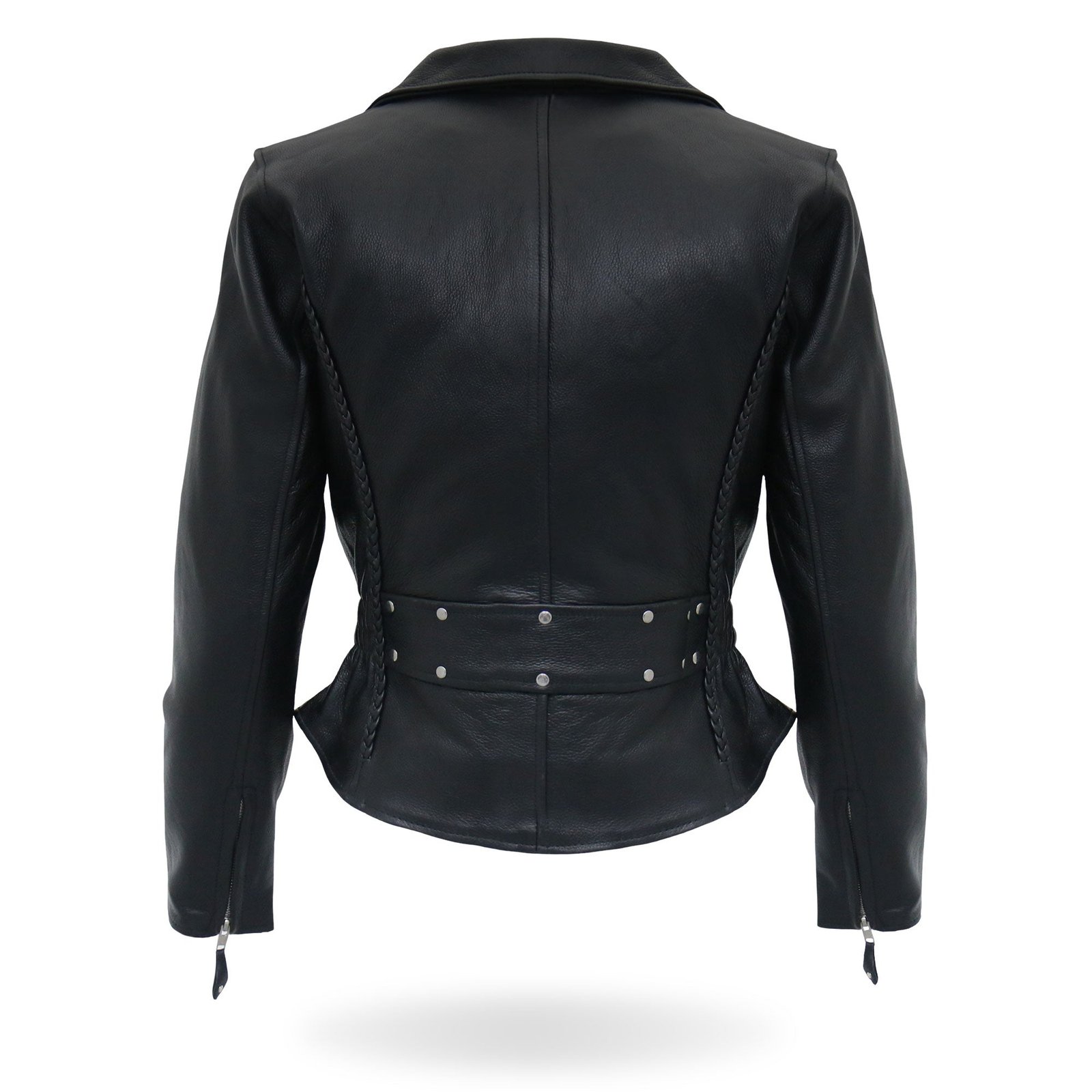 ladies braided motorcycle leather biker jacket