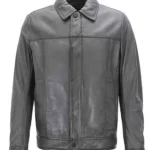 Mens Trucker Slim Fit Grey Leather Jacket