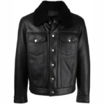 Mens Black Leather Trucker Jacket
