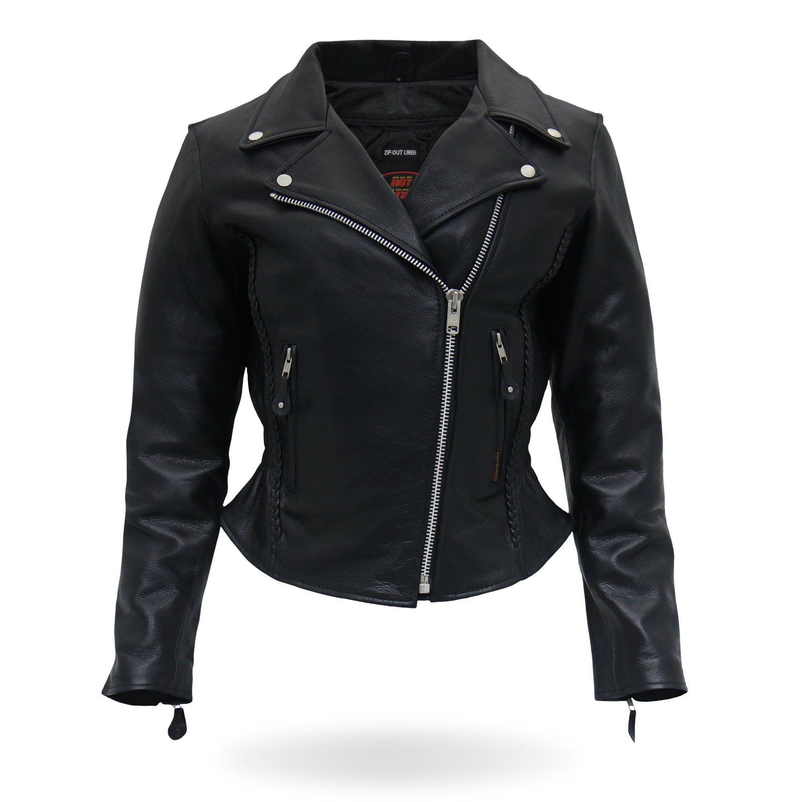 ladies braided motorcycle leather biker jacket