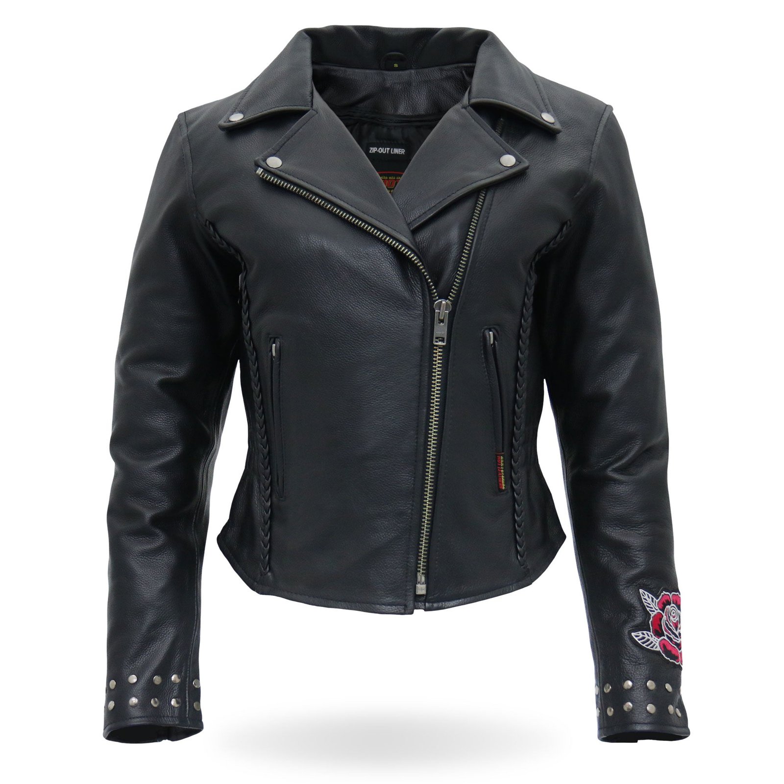 ladies black braided embroidered motorcycle leather jacket